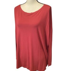 Piko 1988 Bamboo Women’s Fitted Sleeve Boxy Flowy Round Neck Deep Red Top, Large